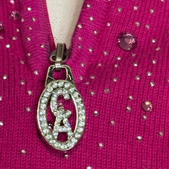 Christine Alexander Pink Quarter-Zip Sweater with Rhinestone Detail size XL - Picture 3 of 11